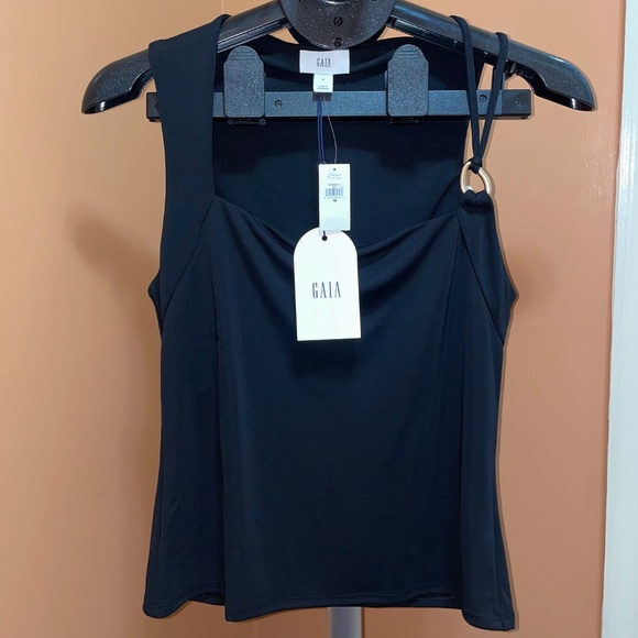 NWT Gap x Cult Gaia Gold Chain Cropped Black Tank - Picture 5 of 11